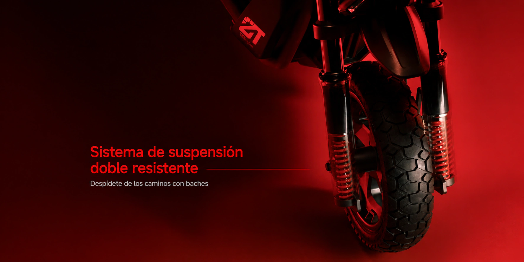 Robusto Sistema de Doble Suspensi&oacute;n y Neum&aacute;ticos Off-Road Inquebrantables